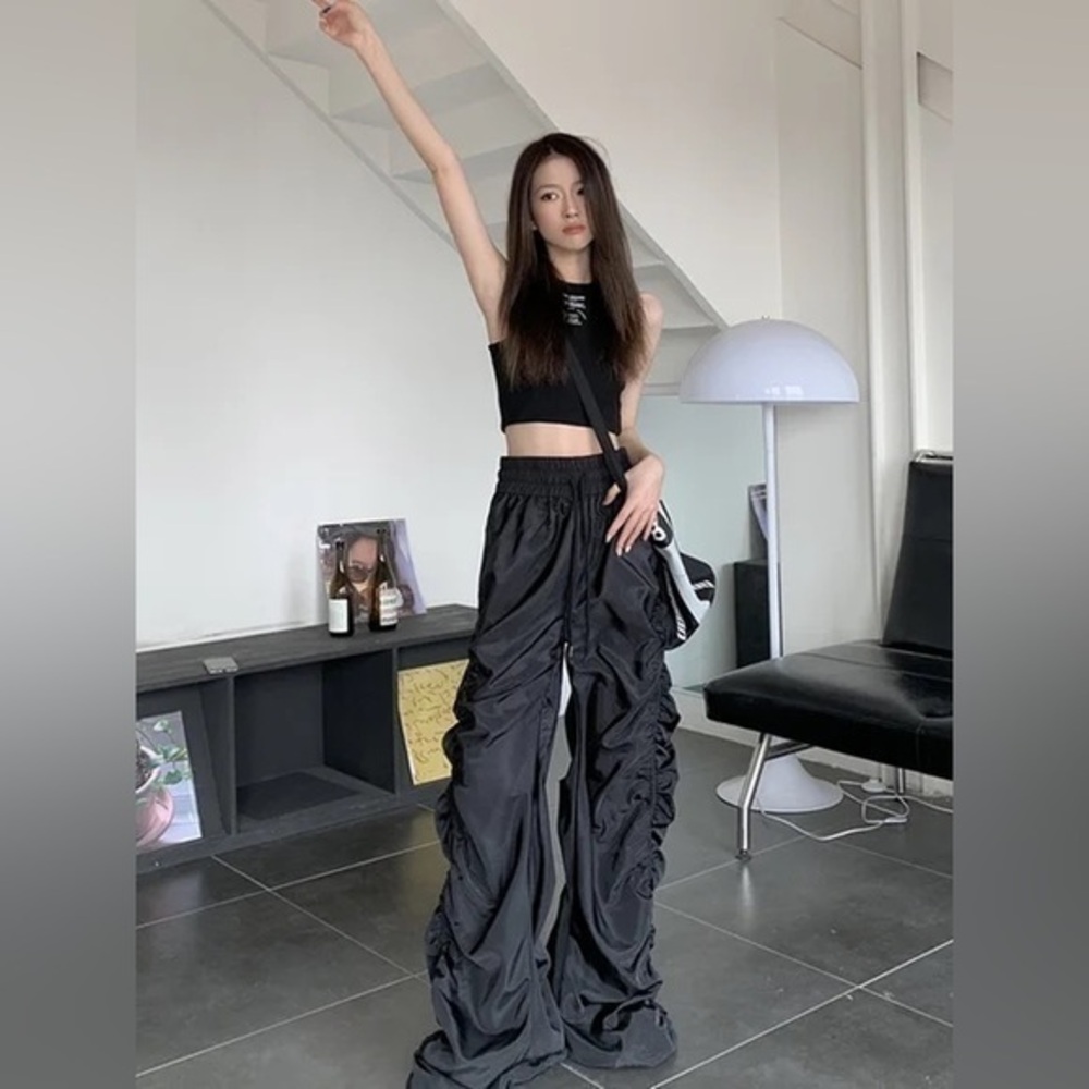 Y2k Kpopstyle Style Gathered Drawstring Wide Leg Cargo‎ Pants Size S - Picture 8 of 16